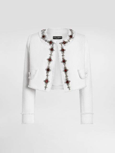 Short tweed jacket with jewel embroidery