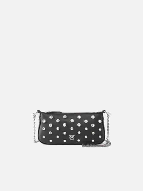 MINI HALF MOON LEATHER SHOULDER BAG WITH RHINESTONES