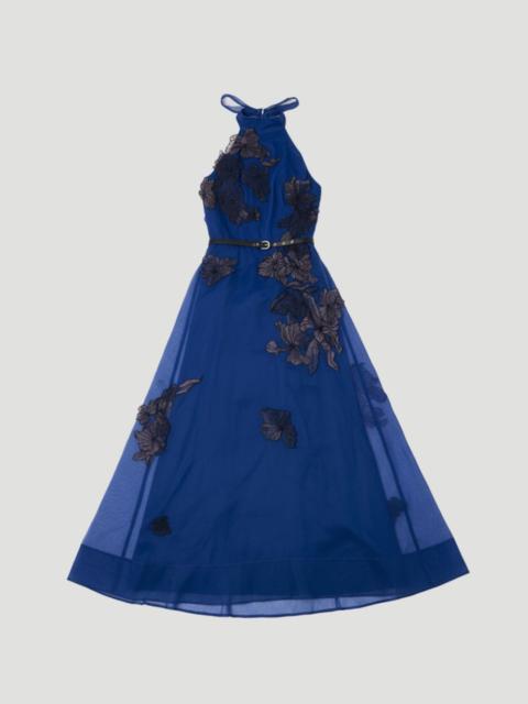 Floral Applique Organdie Woven Halter Neck Maxi Dress