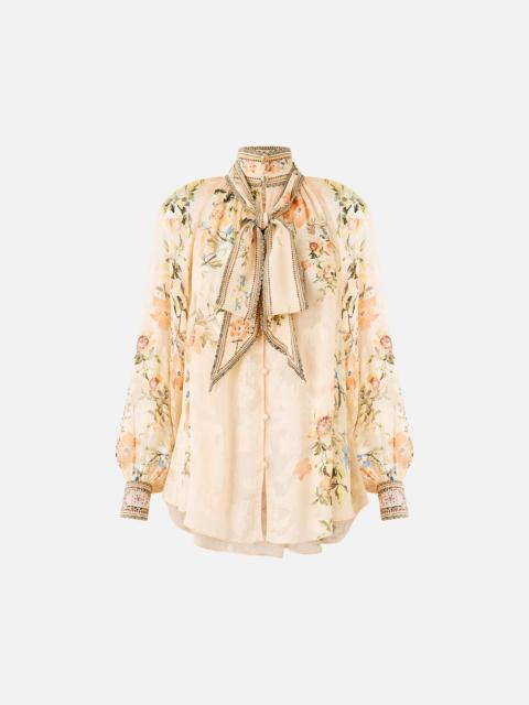 DETACHABLE PUSSY BOW RAGLAN BLOUSE