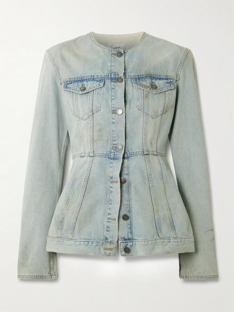Temple Distressed Denim Peplum Jacket