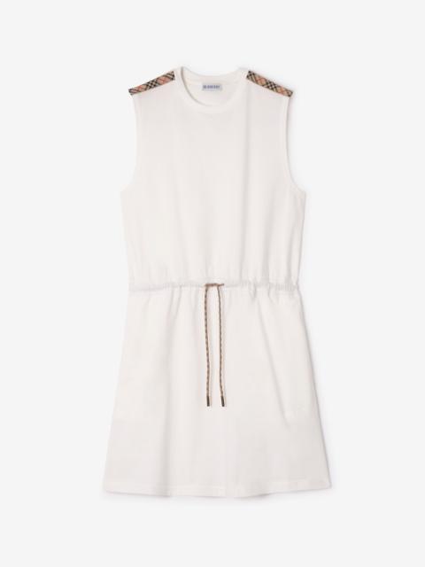 Check Trim Cotton Jersey Dress