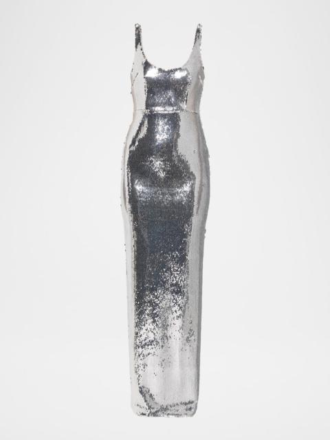 Sleeveless Sequined Column Singlet Gown