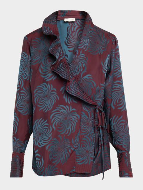 Calberton Printed Ruffle Wrap Blouse