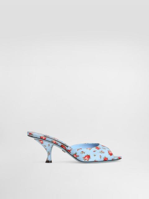 Keira satin mules with little roses print