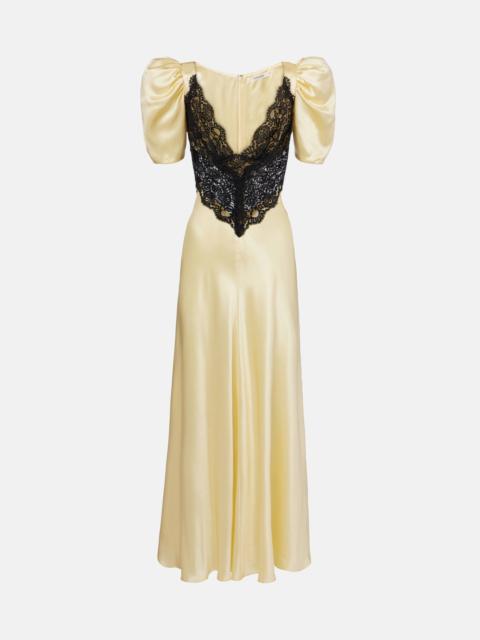 Lace-trimmed silk charmeuse gown