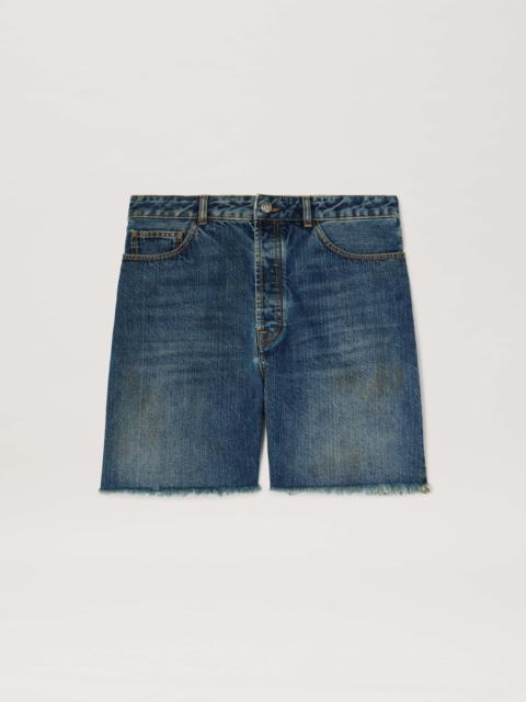 Lasered Curved Logo denim shorts