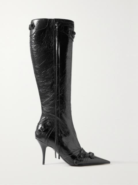 Le Cagole Studded Crinkled-leather Knee Boots
