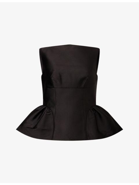 Ruffled-Hem Cinched-Waist Taffeta Top