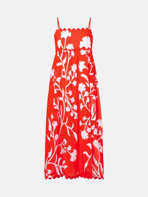 Printed scalloped cotton midi dress