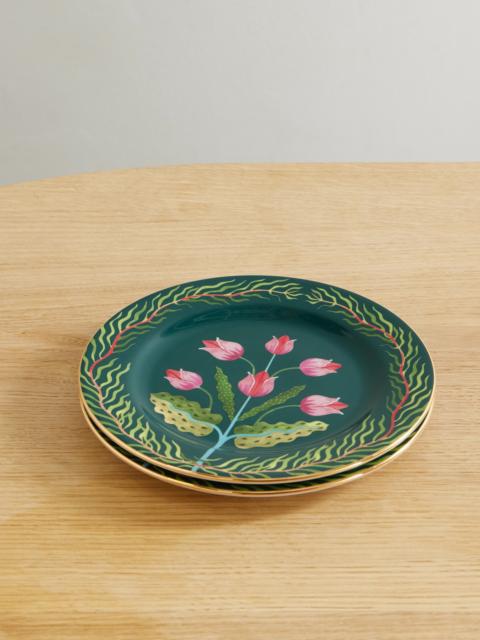 Set Of Two Gold-plated Porcelain Dessert Plates