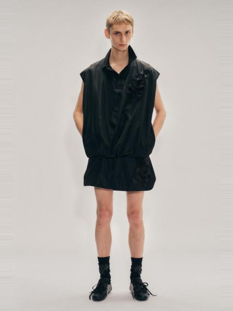 Draped Bubble Hem Pressed Rosette Top