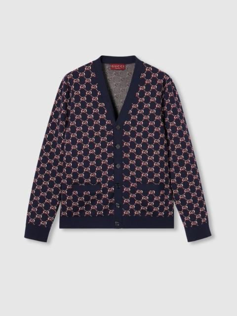 Wool jacquard cardigan with GG Shadow