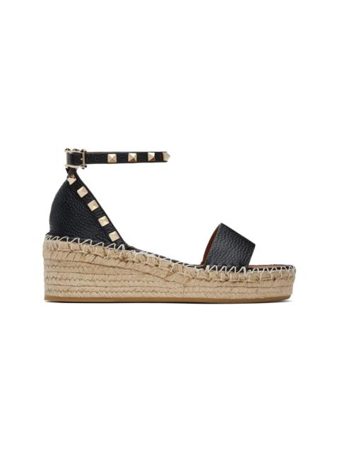Black Rockstud Open Toe Flatform Flat Sandals