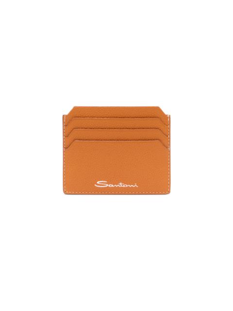Orange tumbled leather credit card holder