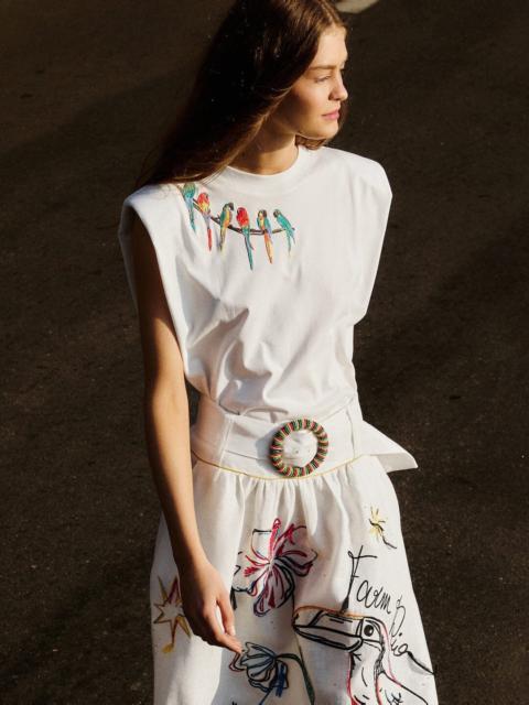 Off-White Birds On Branch Embroidered Organic Cotton T-Shirt