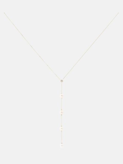 14kt gold necklace with diamonds and pearls