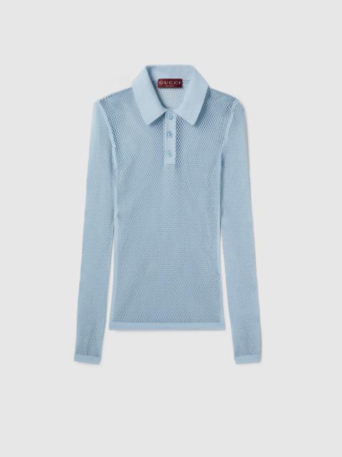 Embossed technical mesh polo top