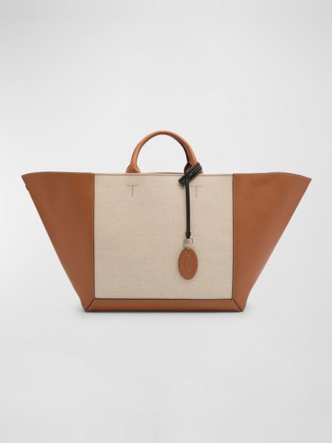 Large Double Up Leather and Canvas Shopping Bag