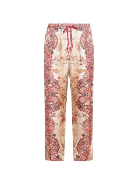floral-pattern drawstring-fastening trousers