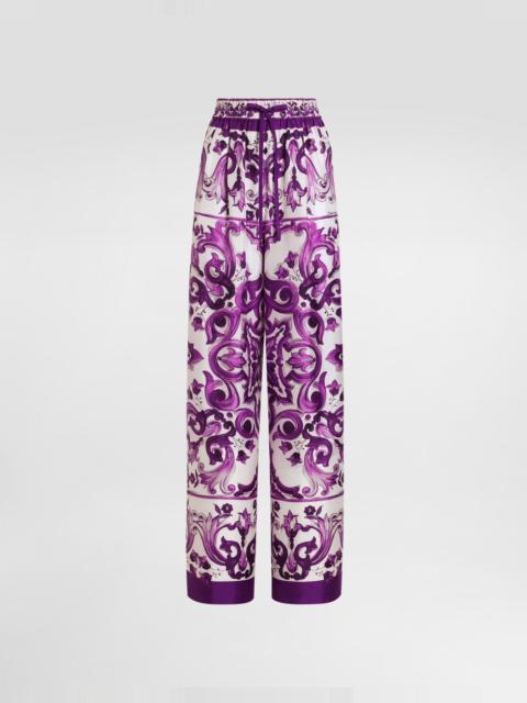Majolica-print twill trousers
