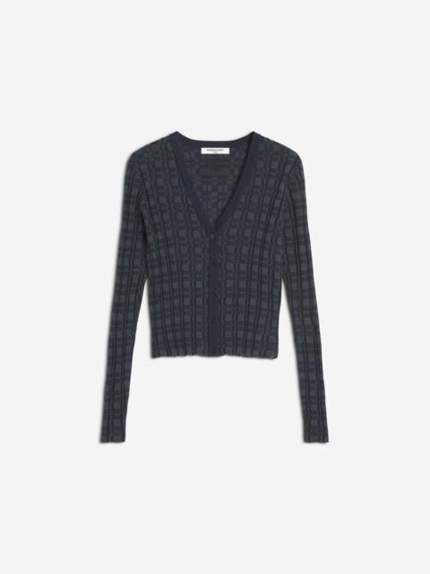 MERINO WOOL RIB CHECK CARDIGAN
