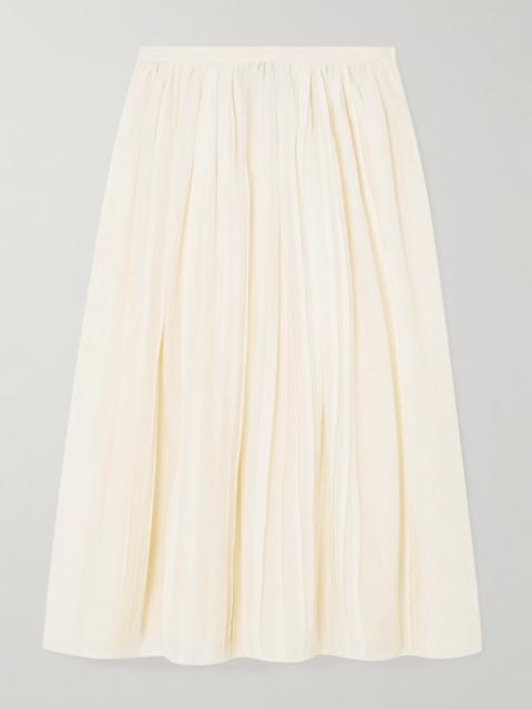 Pintucked Cotton And Silk-blend Voile Midi Skirt