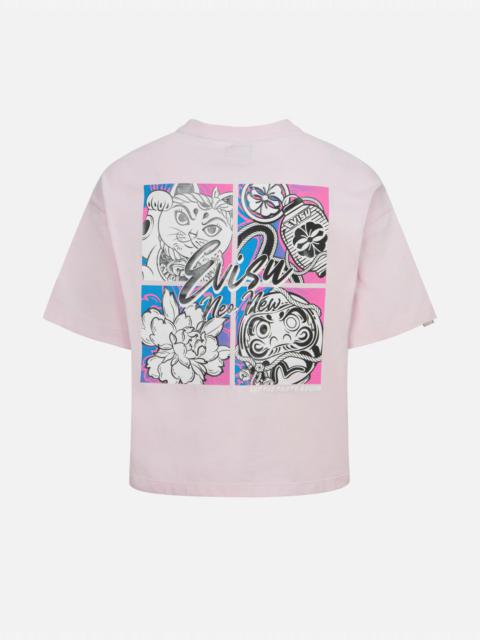 CHERRY BLOSSOM AND FESTIVAL-THEMED DARUMA CROPPED T-SHIRT