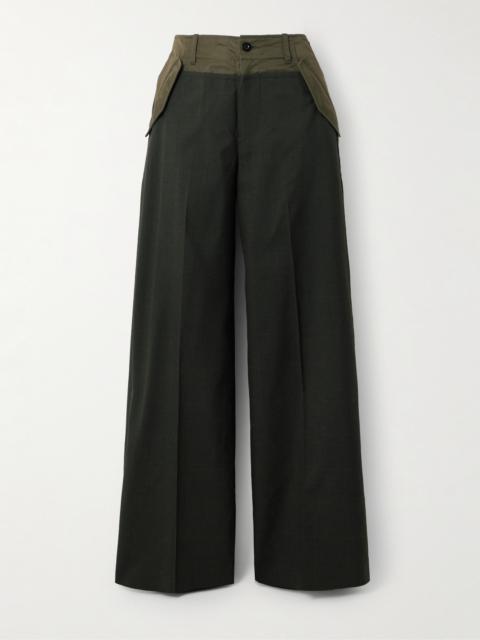 Glen Shell-trimmed Wide-leg Wool Pants