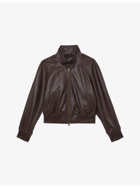 Eloise Funnel-Neck Leather Jacket