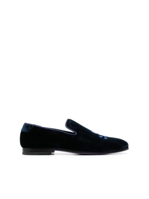 skull-embroidered velvet loafers