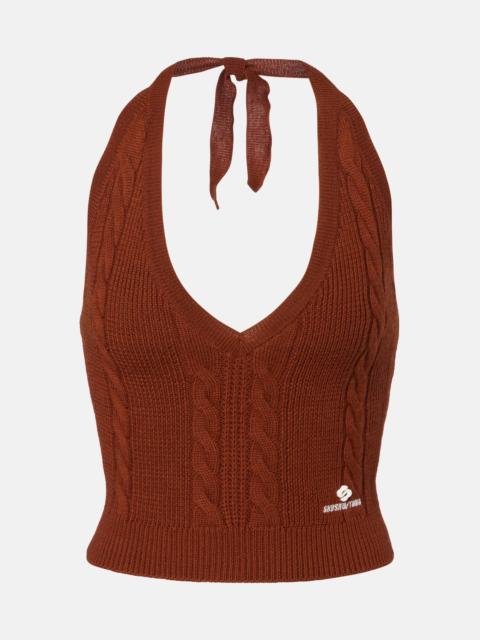 Cable-knit halterneck wool top