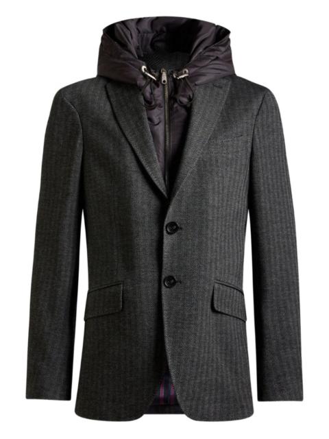 herringbone detachable-hood blazer