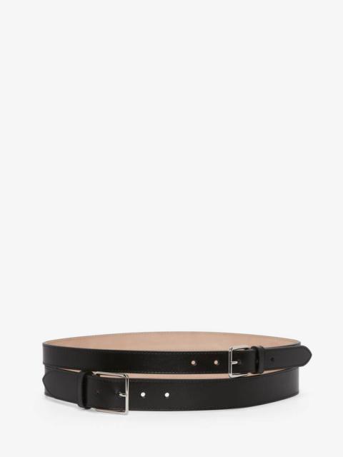 Women's Thin Double Belt in Black