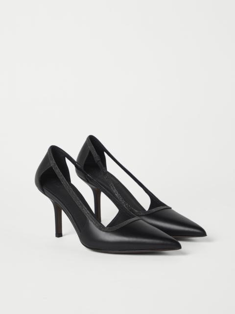 Nappa leather city heels with precious strap