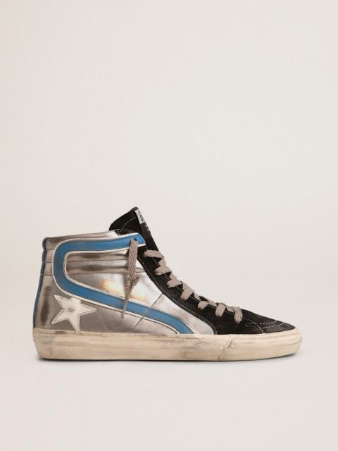 Slide in silver metallic leather with white leather star
