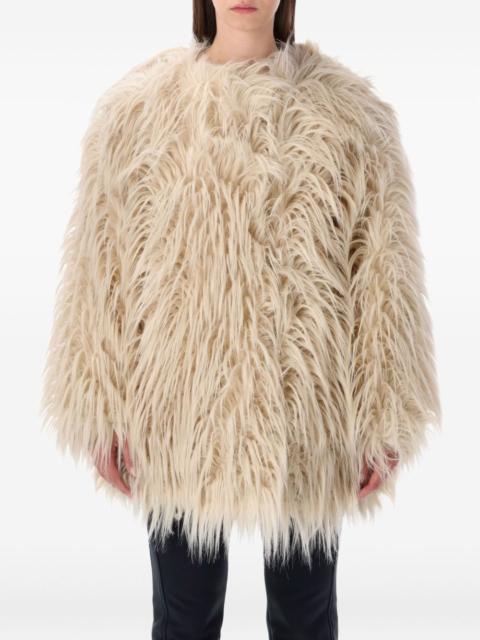 single-breasted faux-fur coat