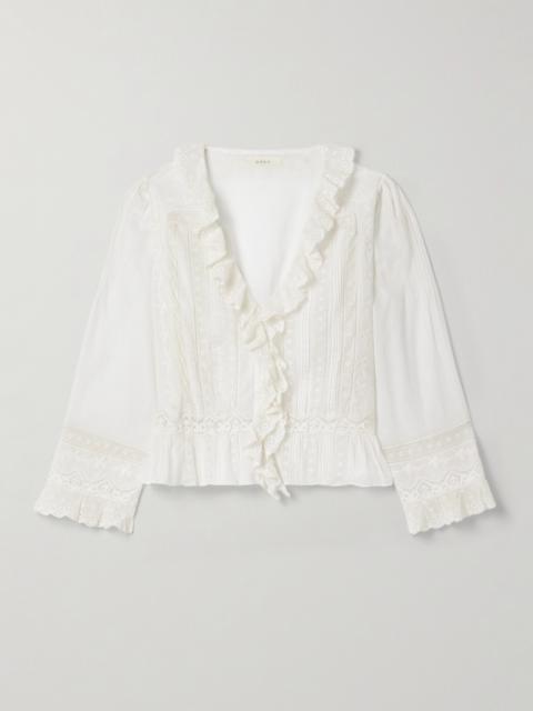 Eldoris Lace-trimmed Pintucked Organic Cotton-voile Blouse