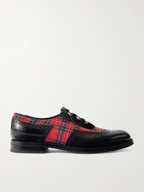 Checked Twill And Leather Brogues
