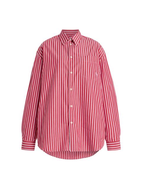 Oversized Striped Cotton Button Down Shirt red
