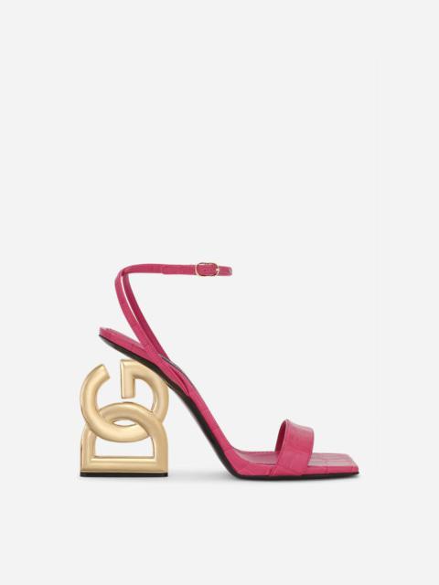 Crocodile-print calfskin sandals with DG pop heel