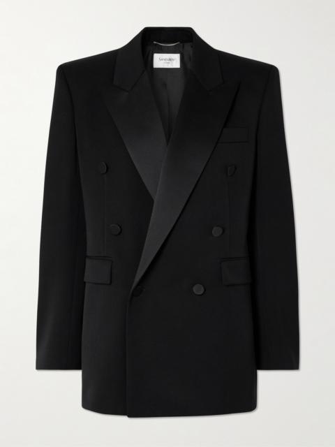 Double-breasted Satin-trimmed Wool Blazer