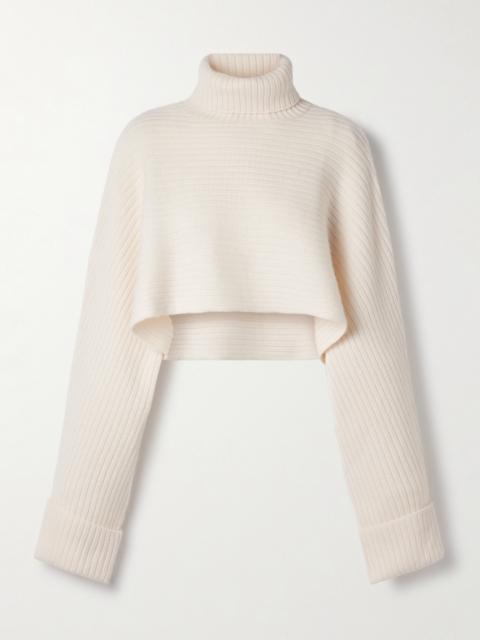 Gida Cropped Ribbed Organic Cashmere Turtleneck Sweater