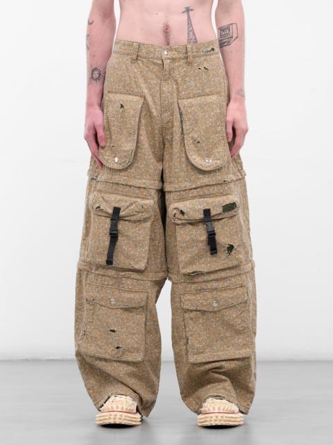 Khaki Flower Distressed Cargo Pants