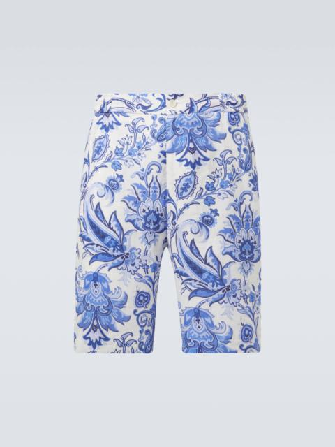 Printed linen Bermuda shorts