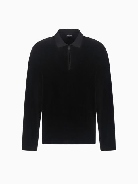 Long-sleeved chenille polo shirt