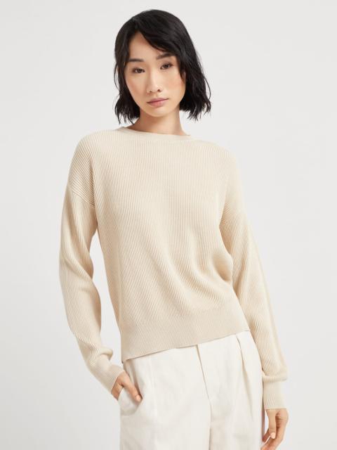Cotton English rib sweater with monili