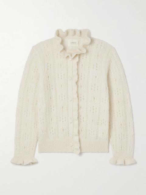 Claudie ruffled pointelle-knit alpaca-blend cardigan Ivory