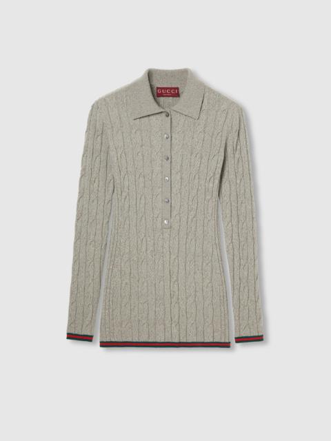 Fine cable and rib wool polo top