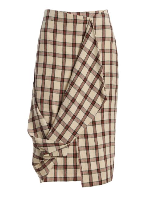 Draped Checked Linen Skirt plaid